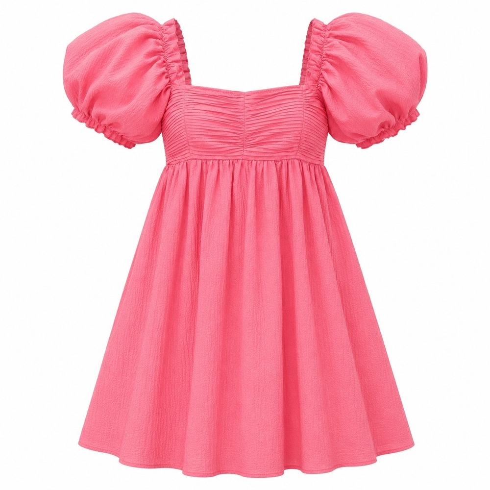 Pink Puff sleeve Summer dress Size M fairycore Whimsical Preppy